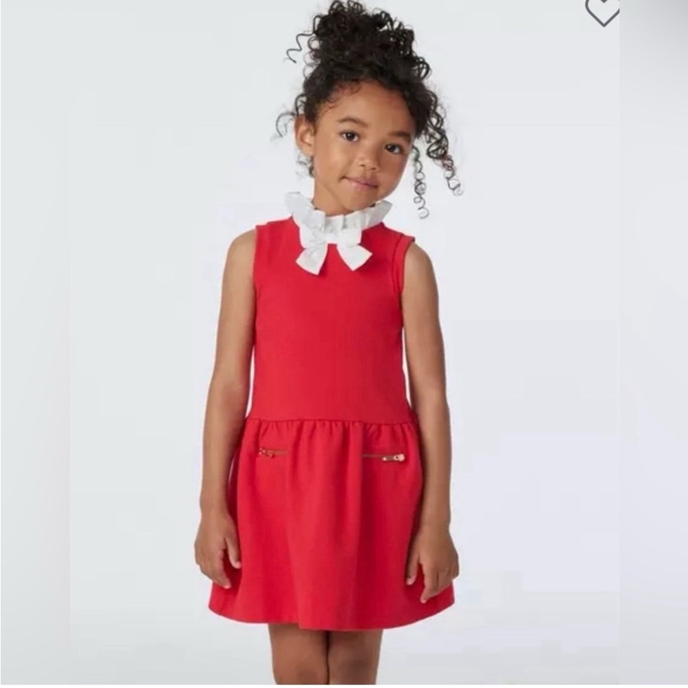 Janie and Jack Red Sleeveless Dress with White Ruffle Bow Collar